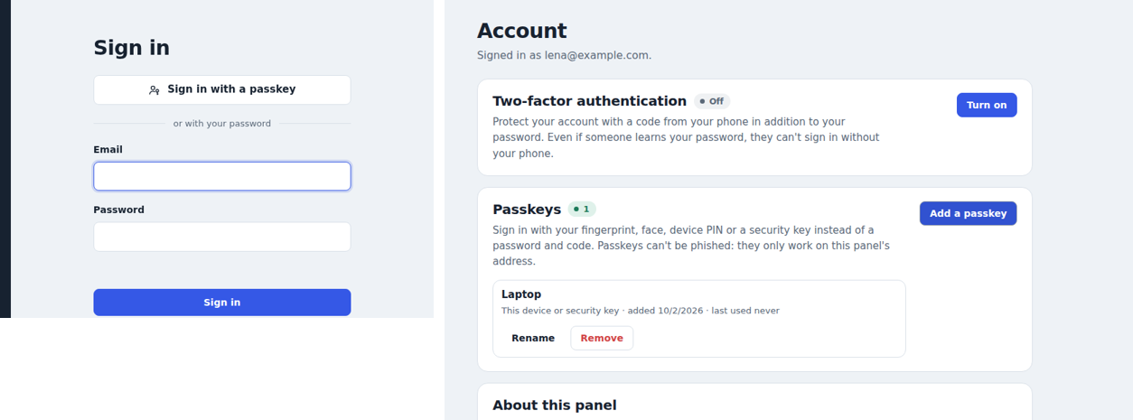 Sign-in page and Passkeys card